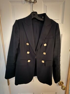 Linen 3 piece suit- Double-Breasted Navy Suit w/ sweater cami & pants